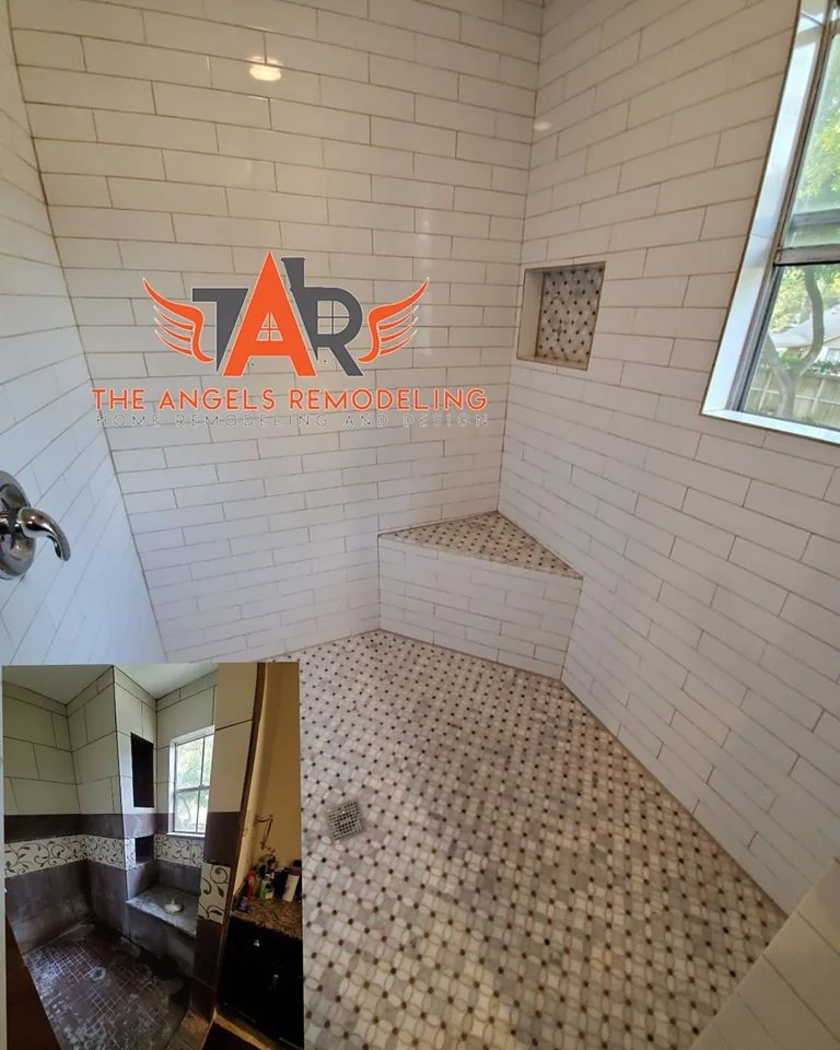 White tile shower remodeling